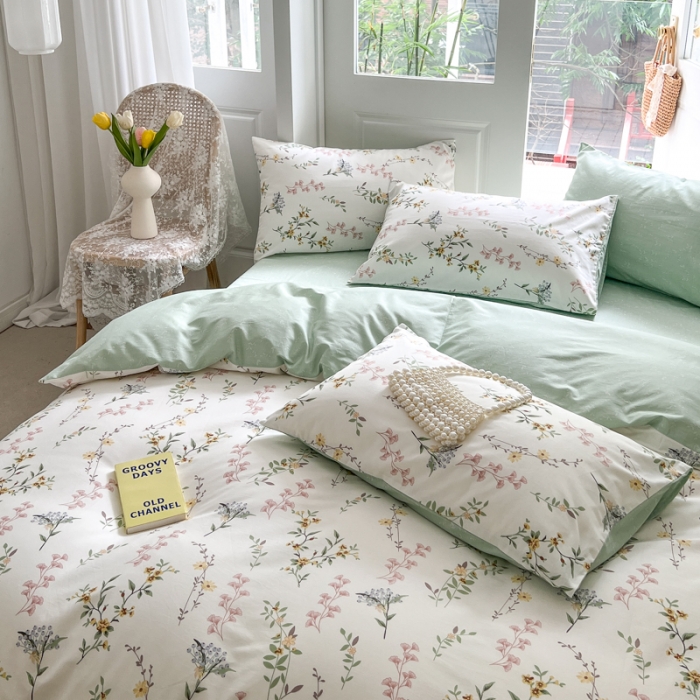 91家纺网 家纺一手货源 找家纺 优彩 2022新款全棉13372法式田园风情浪漫碎花单被套 云栽