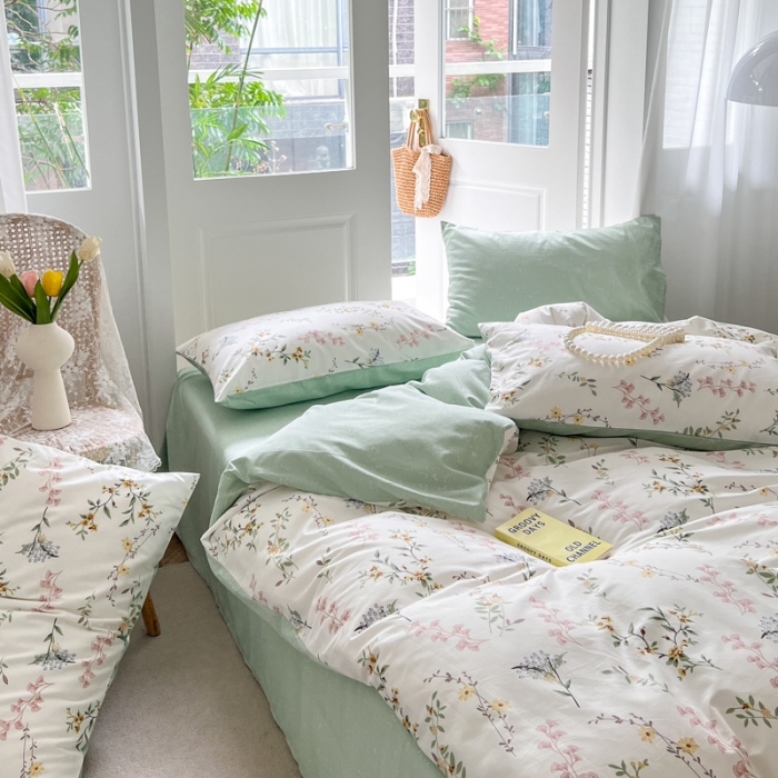 91家纺网 家纺一手货源 找家纺 优彩 2022新款全棉13372法式田园风情浪漫碎花单被套 云栽