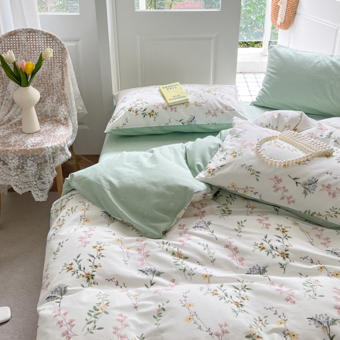 91家纺网 家纺一手货源 找家纺 优彩 2022新款全棉13372法式田园风情浪漫碎花单被套 云栽