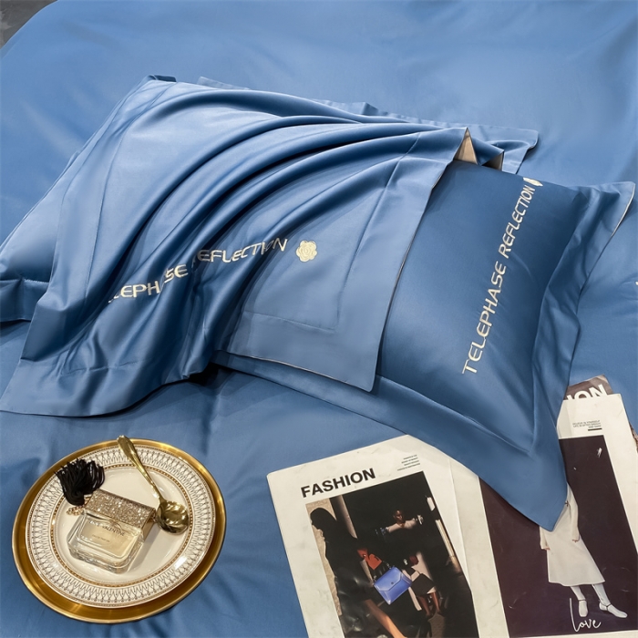 91家纺网 家纺一手货源 找家纺 蓝巢家纺 2022新款100支长绒棉单枕套 山茶花-宾利蓝