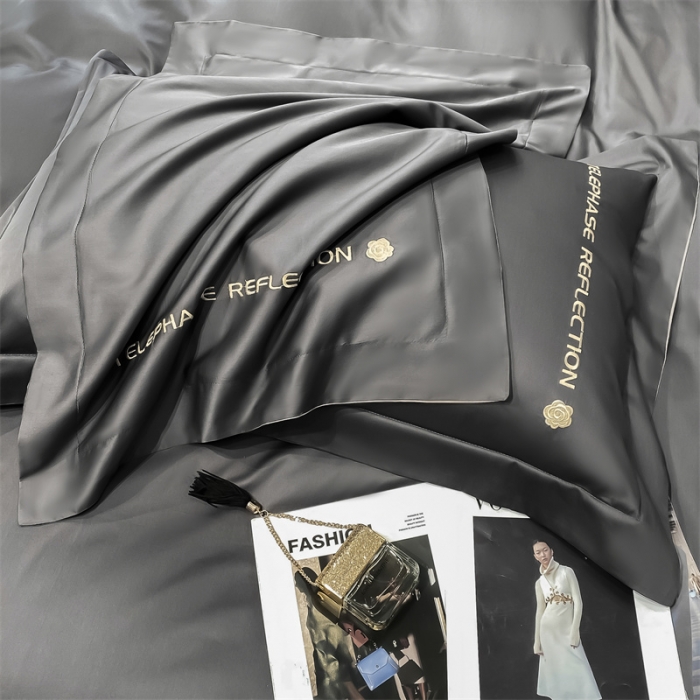 91家纺网 家纺一手货源 找家纺 蓝巢家纺 2022新款100支长绒棉单枕套 山茶花-高级灰