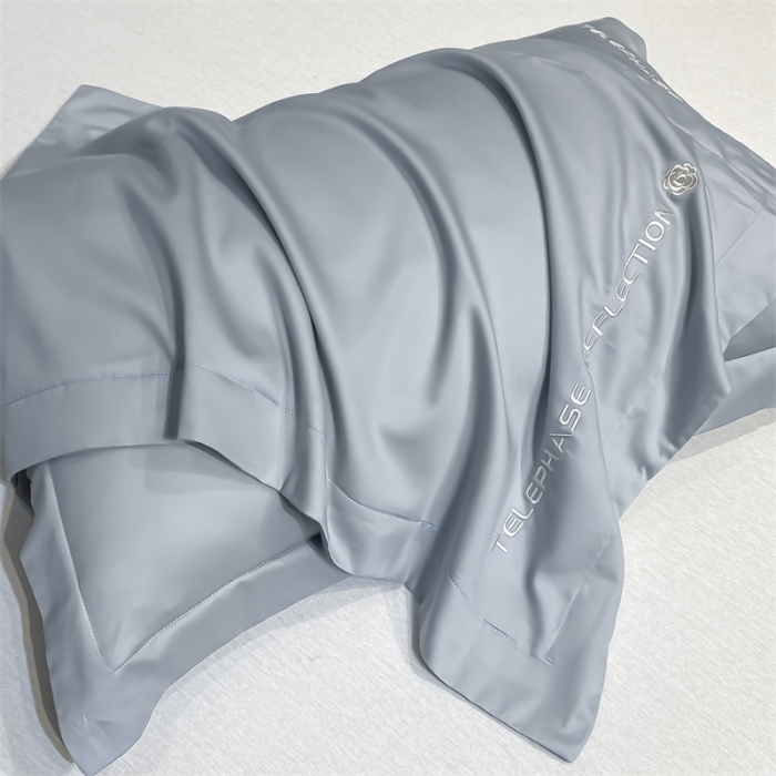 91家纺网 家纺一手货源 找家纺 蓝巢家纺 2022新款100支长绒棉单枕套 山茶花-天空蓝