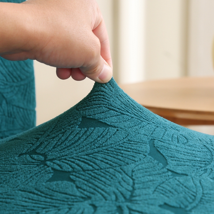 91家纺网 家纺一手货源 找家纺 千彤沙发垫 2022新款小树叶提花椅子套 孔雀蓝