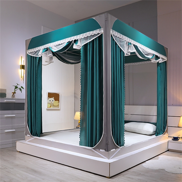 91家纺网 家纺一手货源 找家纺 艾晶美 2022新款双拼坐床布帘蚊帐（配加厚烤漆支架）森林绿