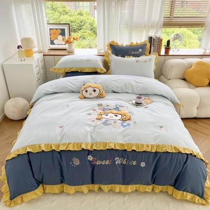 91家纺网 家纺一手货源 找家纺 （总）柚子 2022新款纯棉工艺刺绣四件套（送同款图上抱枕）