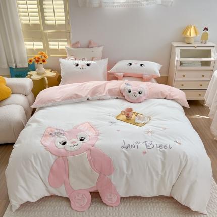 91家纺网 家纺一手货源 找家纺 （总）柚子 2022新款纯棉工艺刺绣四件套（送同款图上抱枕）