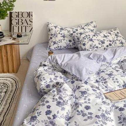 雅居纺 2022新款全棉13070印花小清新四件套 水墨花