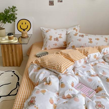 雅居纺 2022新款全棉13070印花小清新四件套 樱桃熊