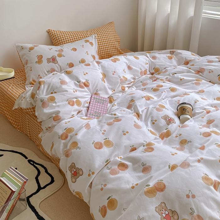 91家纺网 家纺一手货源 找家纺 雅居纺 2022新款全棉13070印花小清新四件套 樱桃熊