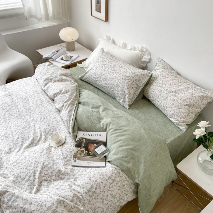 91家纺网 家纺一手货源 找家纺 梦家居 2022新款小清新系列全棉四件套 茶艺