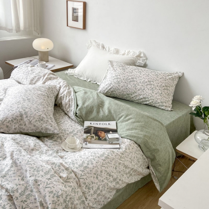 91家纺网 家纺一手货源 找家纺 梦家居 2022新款小清新系列全棉四件套 茶艺