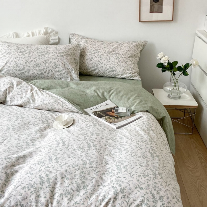 91家纺网 家纺一手货源 找家纺 梦家居 2022新款小清新系列全棉四件套 茶艺