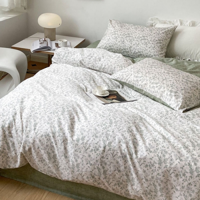 91家纺网 家纺一手货源 找家纺 梦家居 2022新款小清新系列全棉四件套 茶艺