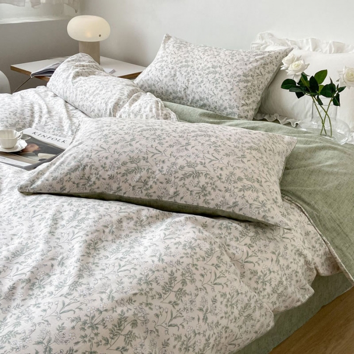 91家纺网 家纺一手货源 找家纺 梦家居 2022新款小清新系列全棉四件套 茶艺