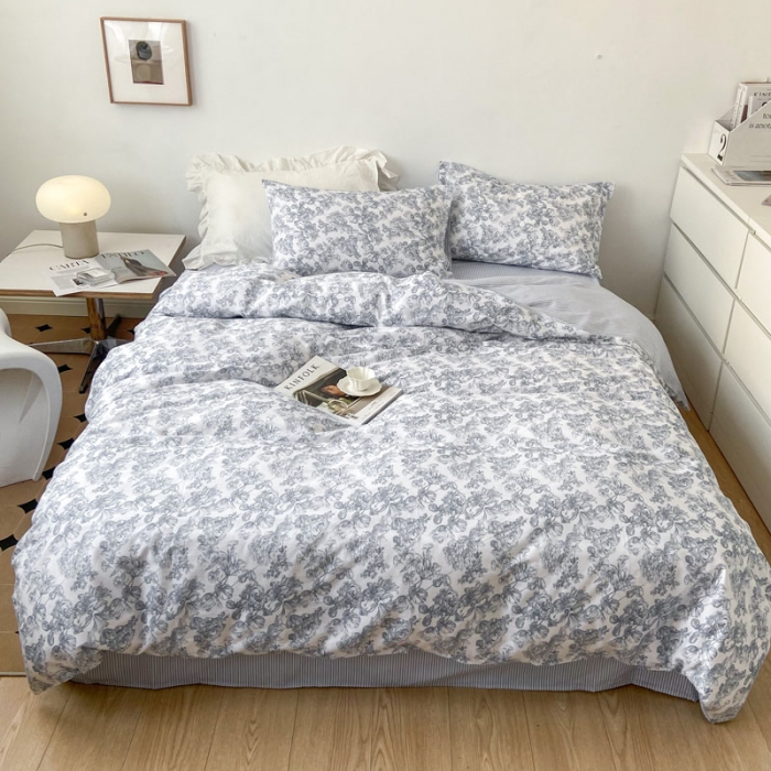 91家纺网 家纺一手货源 找家纺 梦家居 2022新款小清新系列全棉四件套 复古玫瑰