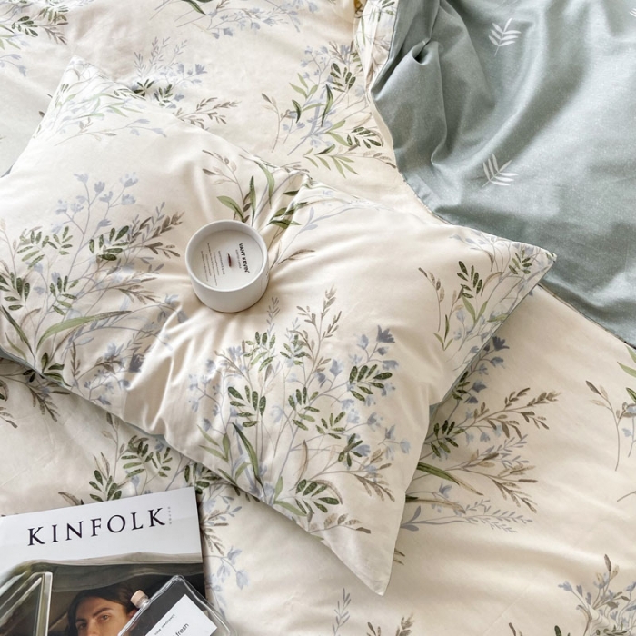 91家纺网 家纺一手货源 找家纺 梦家居 2022新款小清新系列全棉四件套 仙草