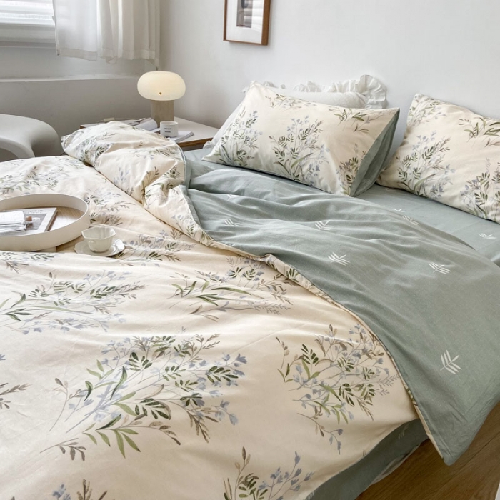 91家纺网 家纺一手货源 找家纺 梦家居 2022新款小清新系列全棉四件套 仙草