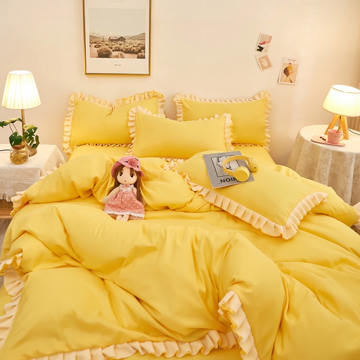 91家纺网 家纺一手货源 找家纺 莉莉安 2025新款韩版公主风亲肤单枕套-爱恋 爱恋-布丁黄/只