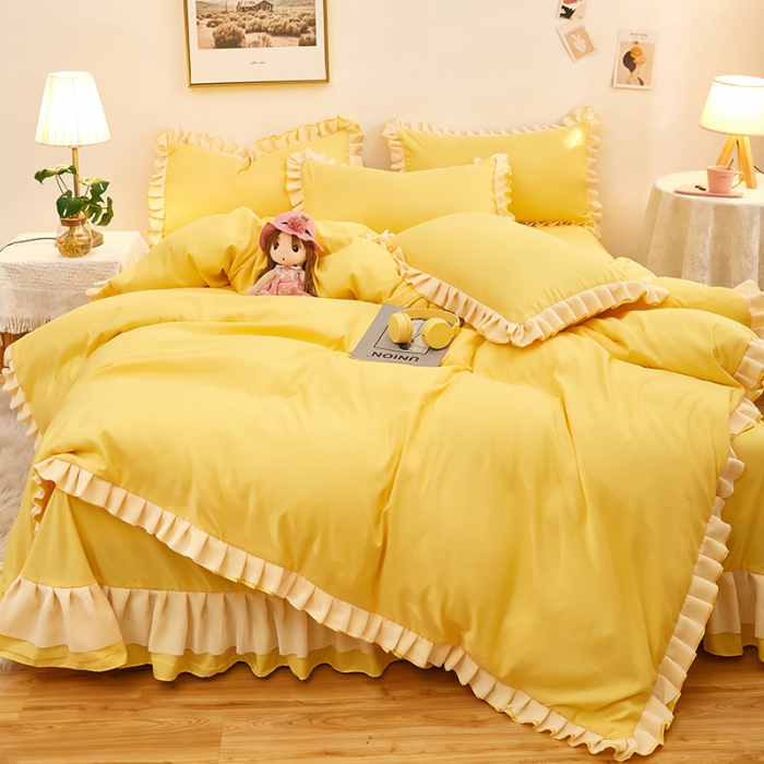 91家纺网 家纺一手货源 找家纺 莉莉安 2025新款韩版公主风亲肤单枕套-爱恋 爱恋-布丁黄/只