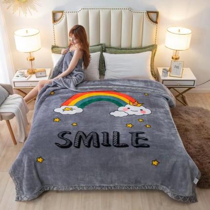 2025秋冬新款双层加厚拉舍尔毛毯 保暖法莱绒毯子 彩虹