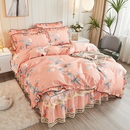 91家纺网 家纺一手货源 找家纺 （总）十个点家纺 2022新款全棉蕾丝夹棉床裙四件套