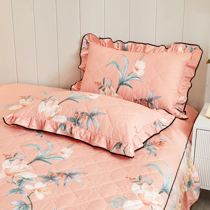 91家纺网 家纺一手货源 找家纺 十个点家纺 2022新款全棉蕾丝夹棉单床裙 如诗如画-粉