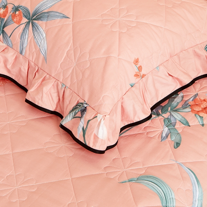 91家纺网 家纺一手货源 找家纺 十个点家纺 2022新款全棉蕾丝夹棉单床裙 如诗如画-粉