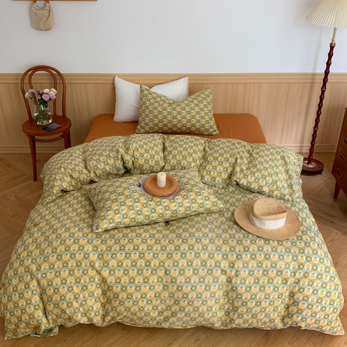 91家纺网 家纺一手货源 找家纺 金丝鸟 2022新款全棉双层纱四件套 朵美