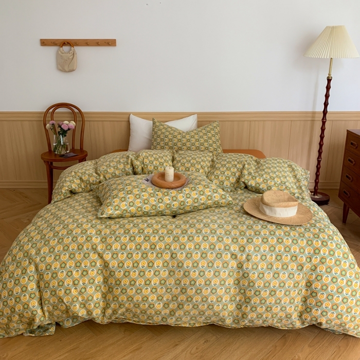 91家纺网 家纺一手货源 找家纺 金丝鸟 2022新款全棉双层纱四件套 朵美