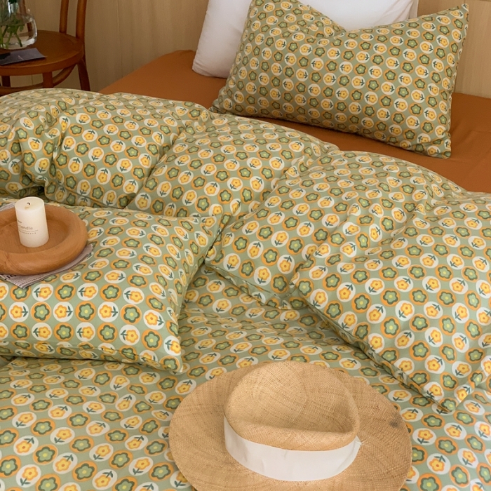 91家纺网 家纺一手货源 找家纺 金丝鸟 2022新款全棉双层纱四件套 朵美