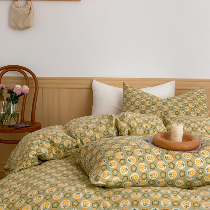 91家纺网 家纺一手货源 找家纺 金丝鸟 2022新款全棉双层纱四件套 朵美