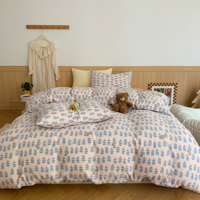 91家纺网 家纺一手货源 找家纺 金丝鸟 2022新款全棉双层纱四件套 花丛狗