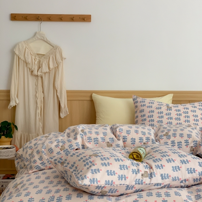 91家纺网 家纺一手货源 找家纺 金丝鸟 2022新款全棉双层纱四件套 花丛狗