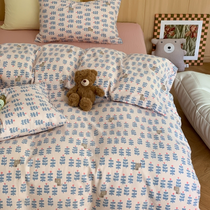 91家纺网 家纺一手货源 找家纺 金丝鸟 2022新款全棉双层纱四件套 花丛狗