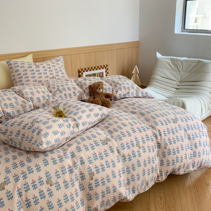 91家纺网 家纺一手货源 找家纺 金丝鸟 2022新款全棉双层纱四件套 花丛狗