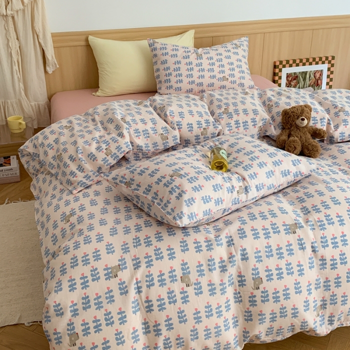 91家纺网 家纺一手货源 找家纺 金丝鸟 2022新款全棉双层纱四件套 花丛狗