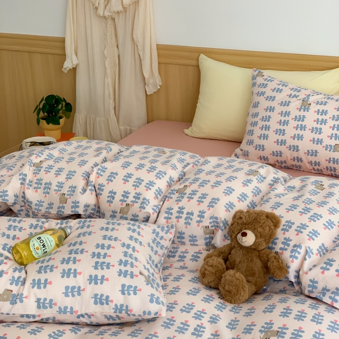 91家纺网 家纺一手货源 找家纺 金丝鸟 2022新款全棉双层纱四件套 花丛狗