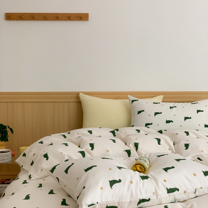 91家纺网 家纺一手货源 找家纺 金丝鸟 2022新款全棉双层纱四件套 恐龙王子