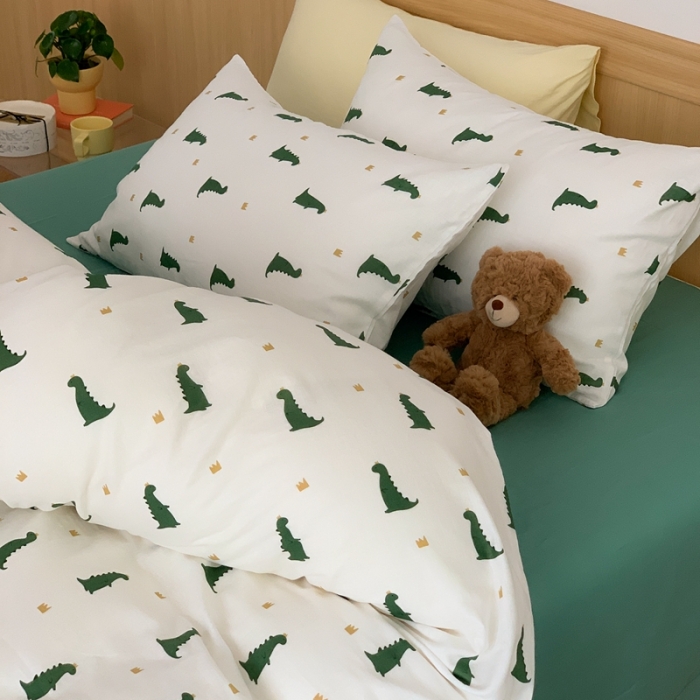 91家纺网 家纺一手货源 找家纺 金丝鸟 2022新款全棉双层纱四件套 恐龙王子