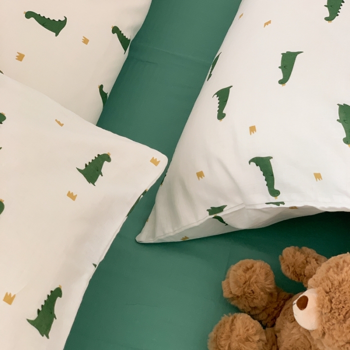 91家纺网 家纺一手货源 找家纺 金丝鸟 2022新款全棉双层纱四件套 恐龙王子