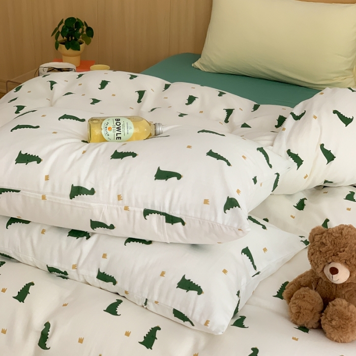 91家纺网 家纺一手货源 找家纺 金丝鸟 2022新款全棉双层纱四件套 恐龙王子