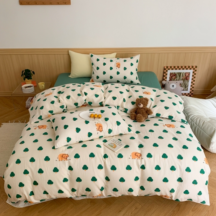 91家纺网 家纺一手货源 找家纺 金丝鸟 2022新款全棉双层纱四件套 森林