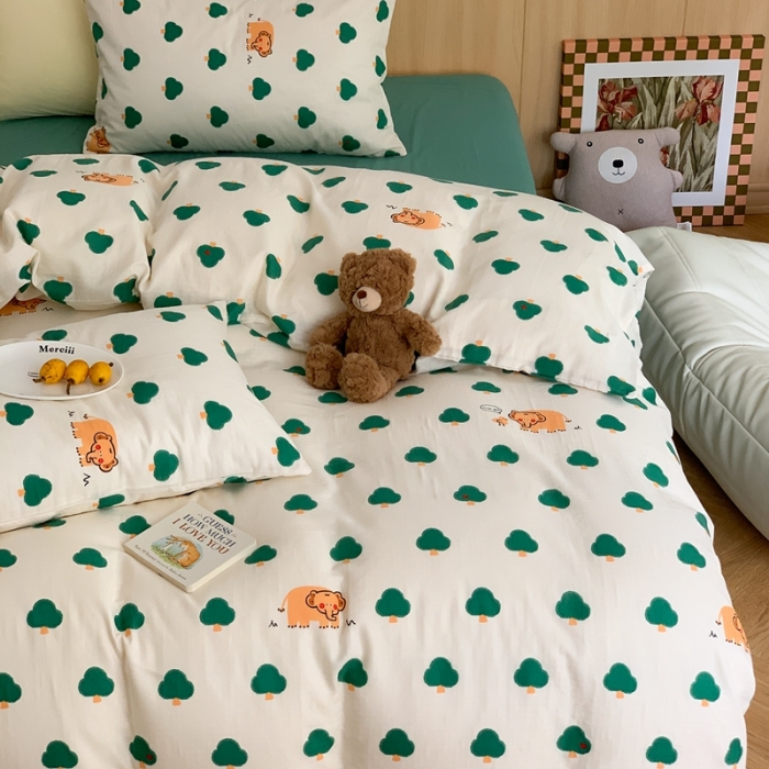 91家纺网 家纺一手货源 找家纺 金丝鸟 2022新款全棉双层纱四件套 森林