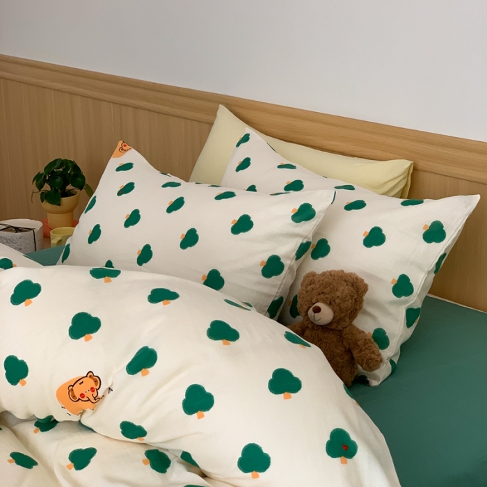 91家纺网 家纺一手货源 找家纺 金丝鸟 2022新款全棉双层纱四件套 森林