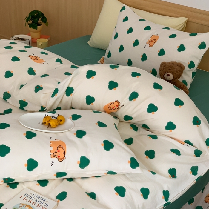 91家纺网 家纺一手货源 找家纺 金丝鸟 2022新款全棉双层纱四件套 森林