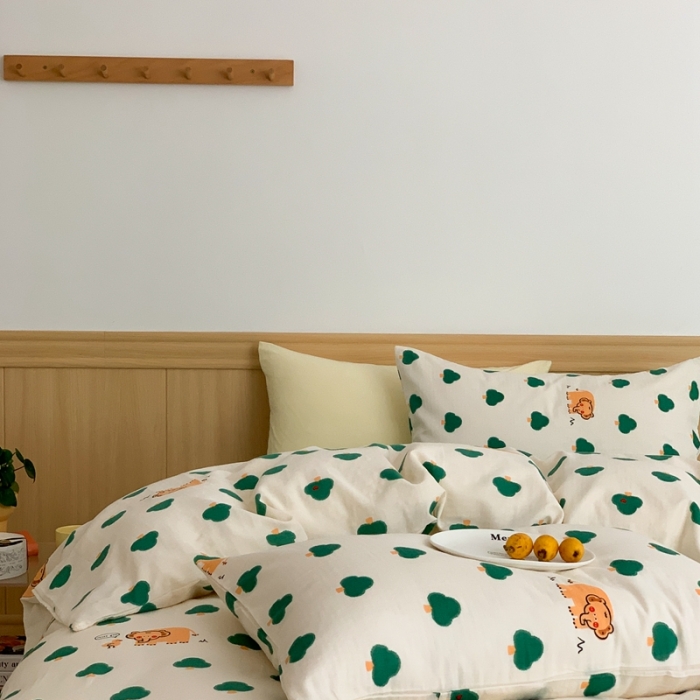 91家纺网 家纺一手货源 找家纺 金丝鸟 2022新款全棉双层纱四件套 森林