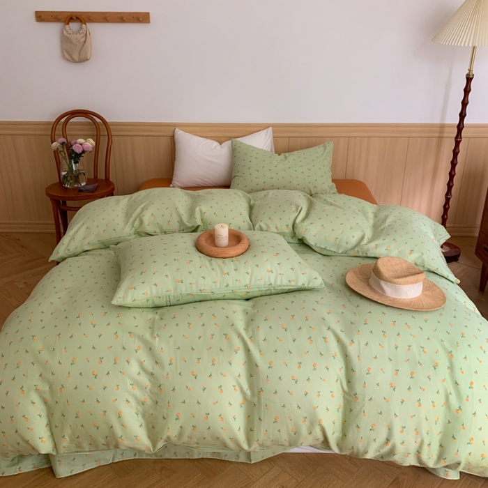 91家纺网 家纺一手货源 找家纺 金丝鸟 2022新款全棉双层纱四件套 小薇