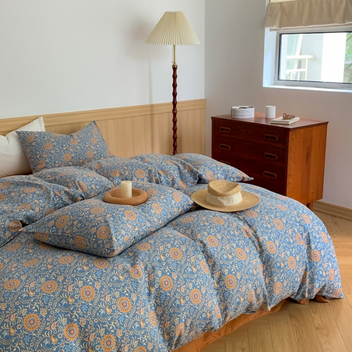 91家纺网 家纺一手货源 找家纺 金丝鸟 2022新款全棉双层纱四件套 雅思