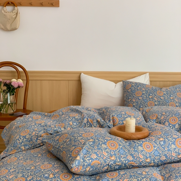 91家纺网 家纺一手货源 找家纺 金丝鸟 2022新款全棉双层纱四件套 雅思