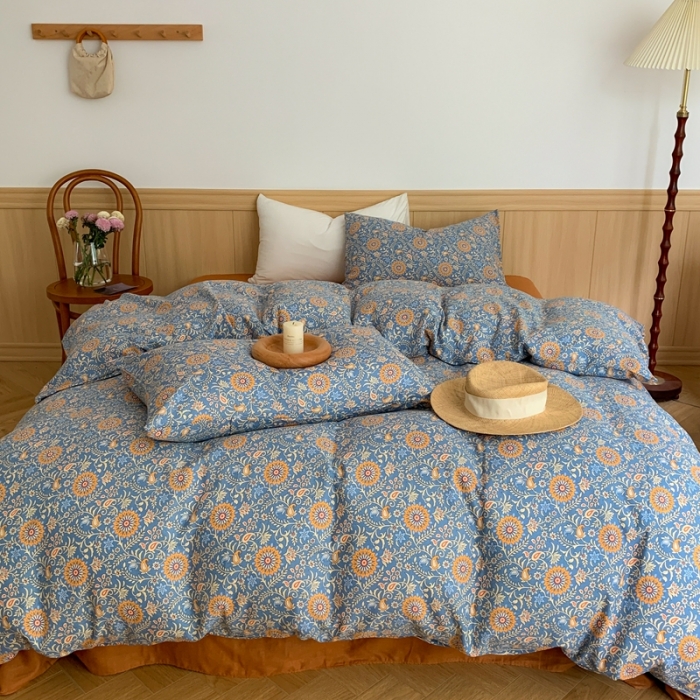 91家纺网 家纺一手货源 找家纺 金丝鸟 2022新款全棉双层纱四件套 雅思